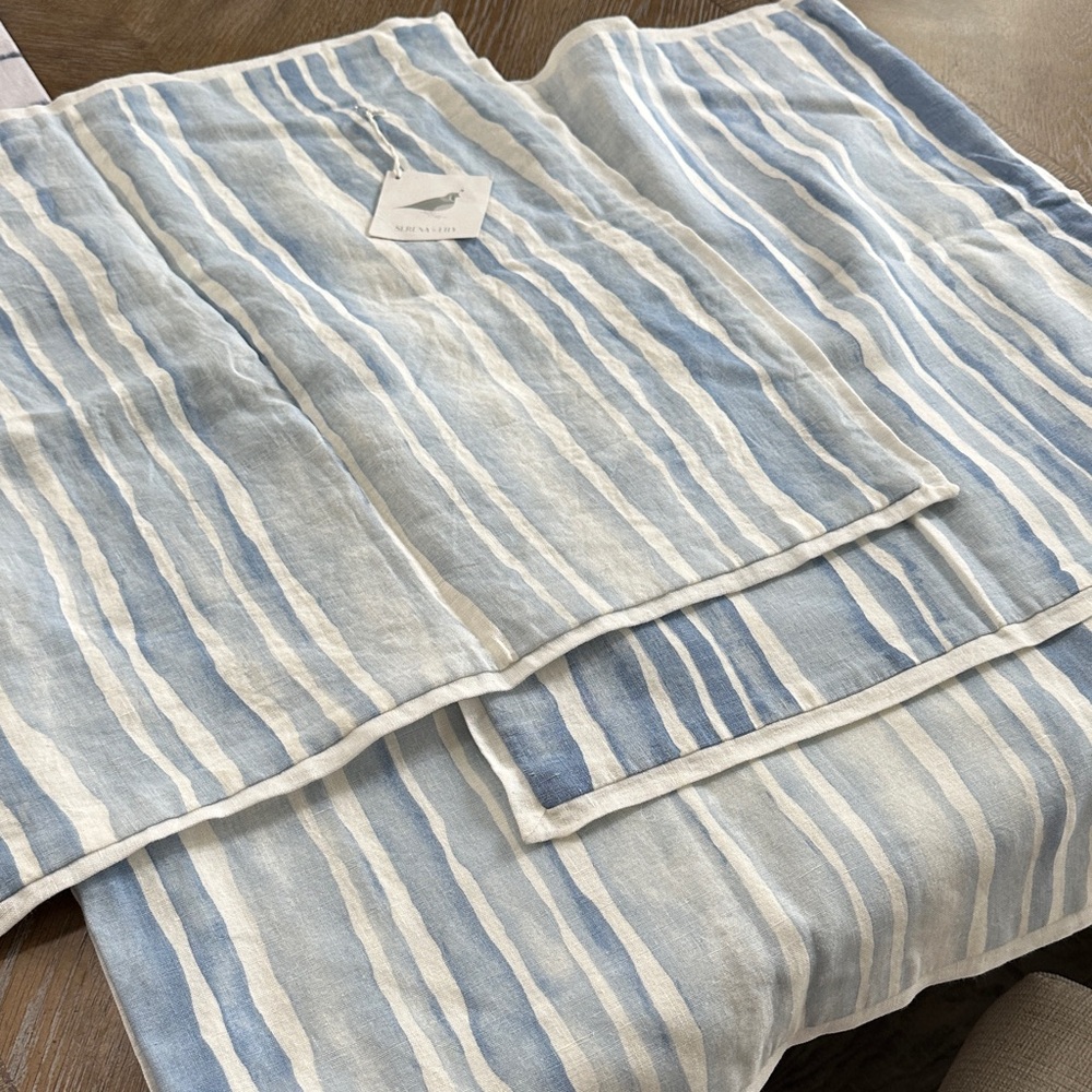 Serena and Lily Blue and Cream linen Striped 22x22 sham
